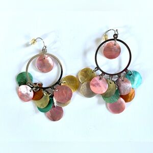 Retired Lia Sophia Multi-Color Shell Disc Hoop Earrings Y2K